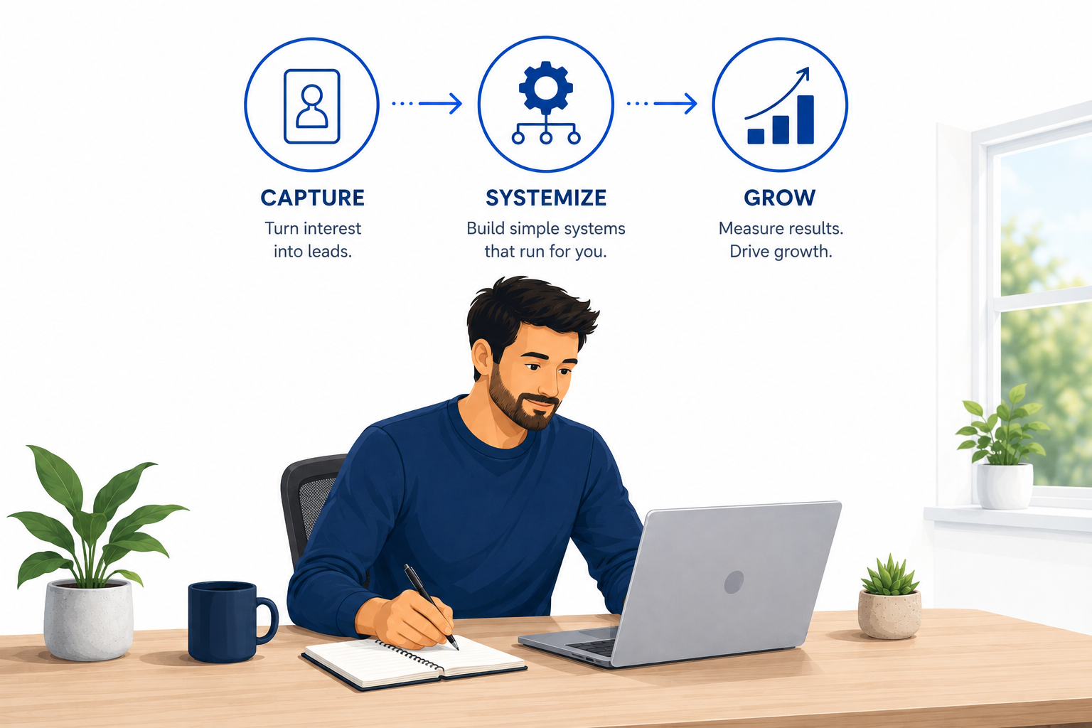 Small business owner reviewing a simple automated workflow system